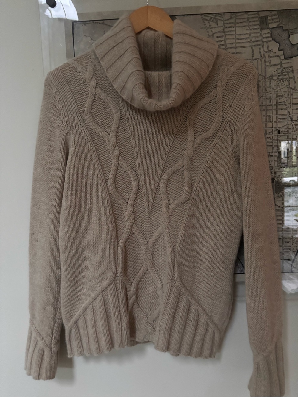 Susan Bristol Cable Knit Turtleneck Sweater - Light Beige